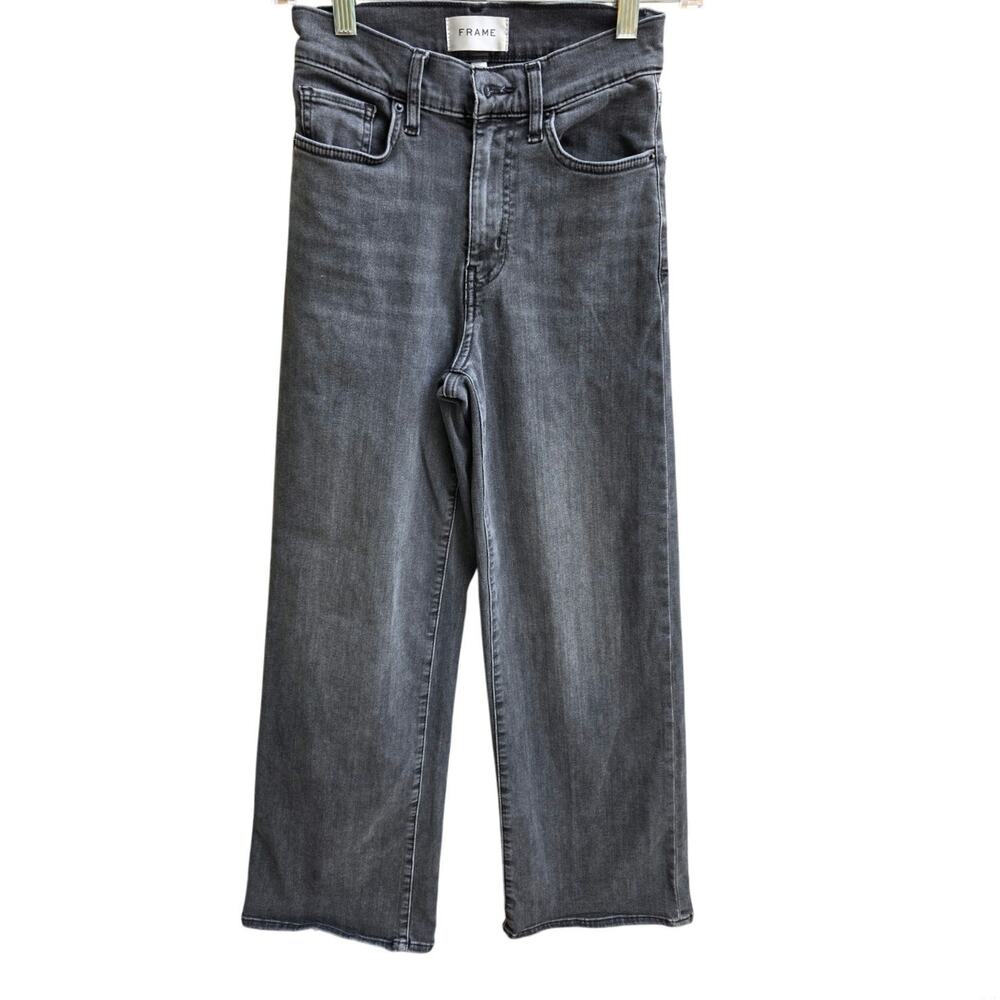 ​FRAME Le Slim Palazzo High-Rise Wide-Leg Jeans in FAME / Faded Black - Size 24 - Picture 2 of 10